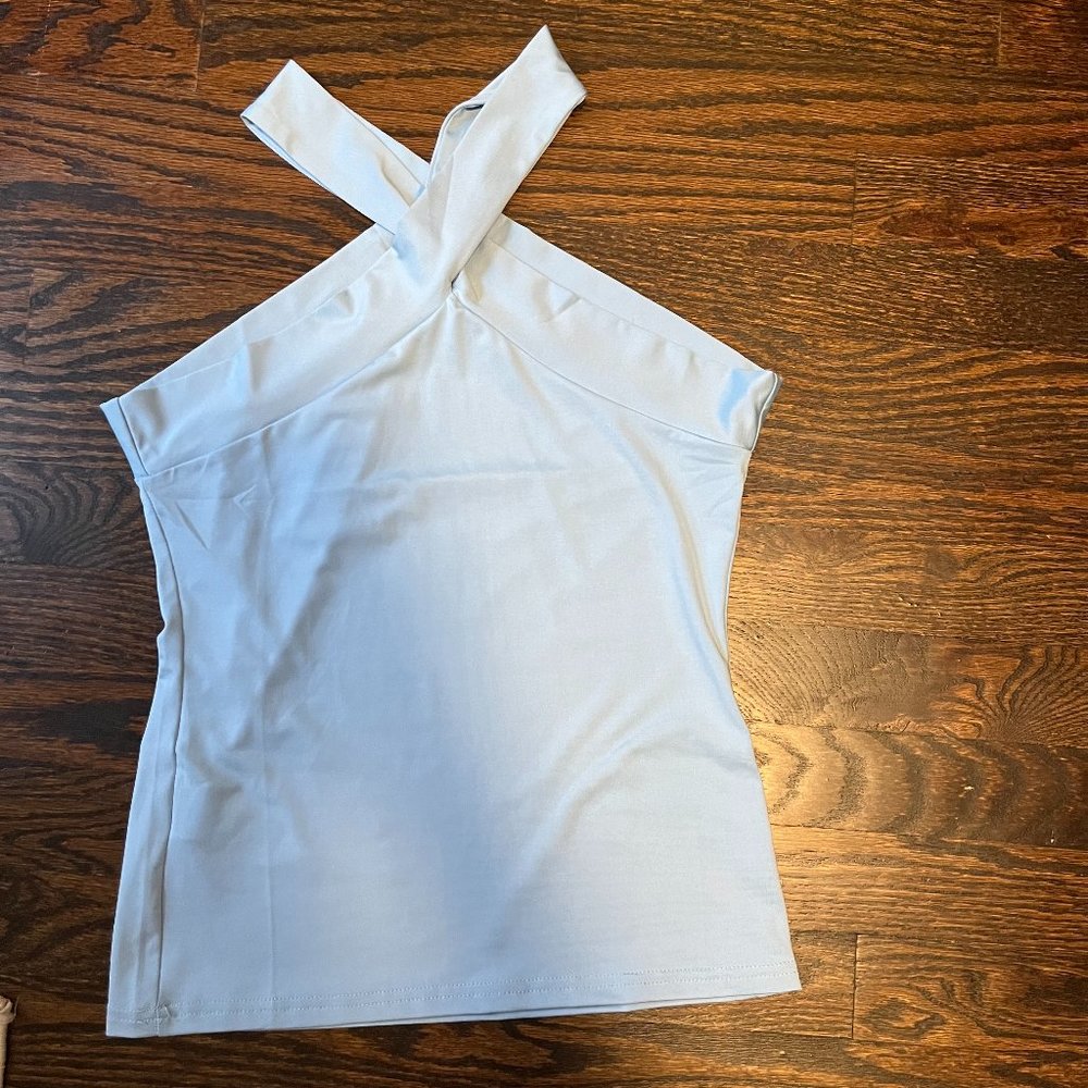 Light Blue Crossed Neck Tank Top